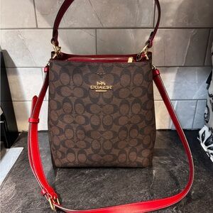 Coach Signature Brown and Red Crossbody Bag